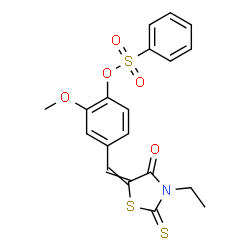 ChemSpider 2D Image | 4-[(3-Ethyl-4-oxo-2-thioxo-1,3-thiazolidin-5-ylidene)methyl]-2-methoxyphenyl benzenesulfonate | C19H17NO5S3