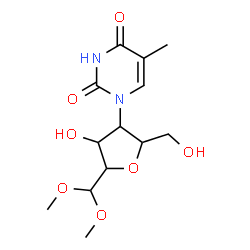 ChemSpider 2D Image | 1-[5-(Dimethoxymethyl)-4-hydroxy-2-(hydroxymethyl)tetrahydro-3-furanyl]-5-methyl-2,4(1H,3H)-pyrimidinedione | C13H20N2O7