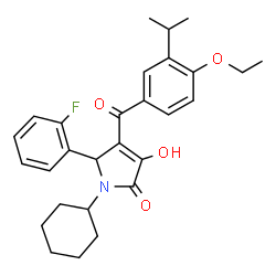 ChemSpider 2D Image | 1-Cyclohexyl-4-(4-ethoxy-3-isopropylbenzoyl)-5-(2-fluorophenyl)-3-hydroxy-1,5-dihydro-2H-pyrrol-2-one | C28H32FNO4