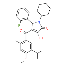 ChemSpider 2D Image | 1-Cyclohexyl-5-(2-fluorophenyl)-3-hydroxy-4-(5-isopropyl-4-methoxy-2-methylbenzoyl)-1,5-dihydro-2H-pyrrol-2-one | C28H32FNO4