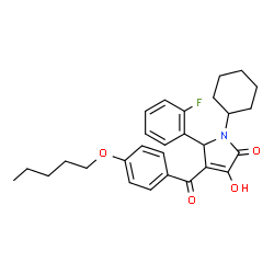 ChemSpider 2D Image | 1-Cyclohexyl-5-(2-fluorophenyl)-3-hydroxy-4-[4-(pentyloxy)benzoyl]-1,5-dihydro-2H-pyrrol-2-one | C28H32FNO4