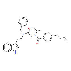 ChemSpider 2D Image | N-(2-{Benzyl[2-(1H-indol-3-yl)ethyl]amino}-2-oxoethyl)-4-butyl-N-isopropylbenzamide | C33H39N3O2