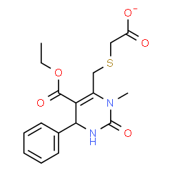 ChemSpider 2D Image | ({[5-(Ethoxycarbonyl)-3-methyl-2-oxo-6-phenyl-1,2,3,6-tetrahydro-4-pyrimidinyl]methyl}sulfanyl)acetate | C17H19N2O5S
