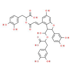 ChemSpider 2D Image | 2-({(2E)-3-[3-{[1-Carboxy-2-(3,4-dihydroxyphenyl)ethoxy](hydroxy)methyl}-2-(3,4-dihydroxyphenyl)-6-hydroxy-2,3-dihydro-1-benzofuran-4-yl]-2-propenoyl}oxy)-3-(3,4-dihydroxyphenyl)propanoic acid | C36H32O16