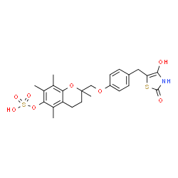 ChemSpider 2D Image | 2-({4-[(4-Hydroxy-2-oxo-2,3-dihydro-1,3-thiazol-5-yl)methyl]phenoxy}methyl)-2,5,7,8-tetramethyl-3,4-dihydro-2H-chromen-6-yl hydrogen sulfate | C24H27NO8S2