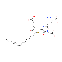 ChemSpider 2D Image | gamma-Glutamyl-S-[(6E,8E,10E,14E,16E)-1-carboxy-4-hydroxy-6,8,10,14,16-nonadecapentaen-5-yl]cysteinylglycine | C30H45N3O9S