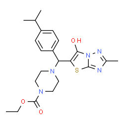 ChemSpider 2D Image | Ethyl 4-[(6-hydroxy-2-methyl[1,3]thiazolo[3,2-b][1,2,4]triazol-5-yl)(4-isopropylphenyl)methyl]-1-piperazinecarboxylate | C22H29N5O3S