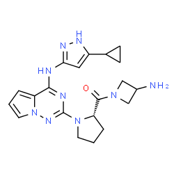 ChemSpider 2D Image | (3-Amino-1-azetidinyl)[(2S)-1-{4-[(5-cyclopropyl-1H-pyrazol-3-yl)amino]pyrrolo[2,1-f][1,2,4]triazin-2-yl}-2-pyrrolidinyl]methanone | C20H25N9O