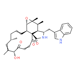 ChemSpider 2D Image | (4S,7R,11aR,14S,14aR,15S,15aR,16aS,16bR)-7-Hydroxy-14-(1H-indol-3-ylmethyl)-4,6,15,15a-tetramethyl-4,7,14,14a,15,15a,16a,16b-octahydro-3H-cyclotrideca[d]oxireno[f]isoindole-8,11,12(13H)-trione | C32H36N2O5