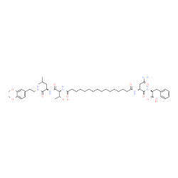ChemSpider 2D Image | N~2~-(16-{[(2R)-1-{[(2R)-1-{[2-(3,4-Dimethoxyphenyl)ethyl]amino}-4-methyl-1-oxo-2-pentanyl]amino}-3-hydroxy-1-oxo-2-butanyl]amino}-16-oxohexadecanoyl)-D-asparaginyl-L-phenylalanine | C49H76N6O11