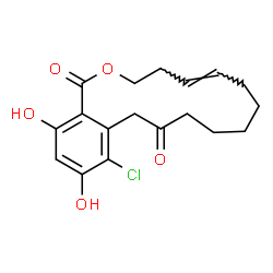 ChemSpider 2D Image | (5E)-14-Chloro-15,17-dihydroxy-4,7,8,9,10,11-hexahydro-2-benzoxacyclopentadecine-1,12(3H,13H)-dione | C18H21ClO5