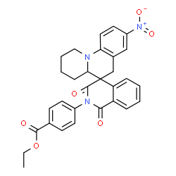 ChemSpider 2D Image | Ethyl 4-(8'-nitro-1,3-dioxo-2',3',4',4a'-tetrahydro-1H,1'H,6'H-spiro[isoquinoline-4,5'-pyrido[1,2-a]quinolin]-2(3H)-yl)benzoate | C30H27N3O6