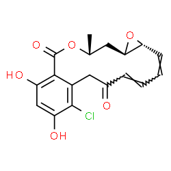 ChemSpider 2D Image | (1aR,2Z,4E,14R,15aR)-8-Chloro-9,11-dihydroxy-14-methyl-1a,14,15,15a-tetrahydro-6H-oxireno[e][2]benzoxacyclotetradecine-6,12(7H)-dione | C18H17ClO6