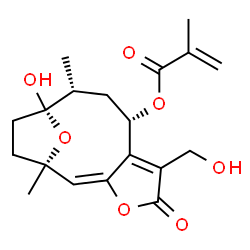 ChemSpider 2D Image | (1R,2E,8S,10R,11S)-11-Hydroxy-6-(hydroxymethyl)-1,10-dimethyl-5-oxo-4,14-dioxatricyclo[9.2.1.0~3,7~]tetradeca-2,6-dien-8-yl methacrylate | C19H24O7