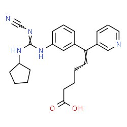 ChemSpider 2D Image | (5E)-6-[3-(N''-Cyano-N'-cyclopentylcarbamimidamido)phenyl]-6-(3-pyridinyl)-5-hexenoic acid | C24H27N5O2