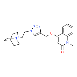 ChemSpider 2D Image | 1-[2-(4-{[(1-Methyl-2-oxo-1,2-dihydro-4-quinolinyl)oxy]methyl}-1H-1,2,3-triazol-1-yl)ethyl]-1-azoniabicyclo[2.2.2]octane | C22H28N5O2