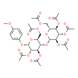 ChemSpider 2D Image | 4-Methoxyphenyl 2,3,6-tri-O-acetyl-4-O-(2,3,4,6-tetra-O-acetyl-beta-D-glucopyranosyl)-alpha-L-glucopyranoside | C33H42O19