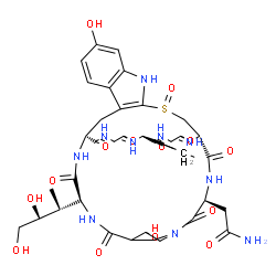 ChemSpider 2D Image | 2-[(1S,4S,12S,15S)-33-[(2S)-2-Butanyl]-12-(3,4-dihydroxy-2-butanyl)-8,21-dihydroxy-26-oxido-2,5,10,13,29,32,35,38-octaoxo-26-thia-3,6,11,14,24,28,31,34,37-nonaazapentacyclo[13.12.11.1~6,9~.0~17,25~.0~
18,23~]nonatriaconta-17(25),18,20,22-tetraen-4-yl]acetamide | C39H54N10O14S