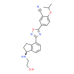 ChemSpider 2D Image | 5-(3-{(1S)-1-[(2-Hydroxyethyl)amino]-2,3-dihydro-1H-inden-4-yl}-1,2,4-oxadiazol-5-yl)-2-isopropoxybenzonitrile | C23H24N4O3