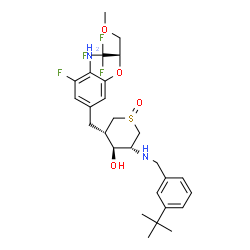 ChemSpider 2D Image | (3S,4S,5R)-3-(4-Amino-3-fluoro-5-{[(2R)-1,1,1-trifluoro-3-methoxy-2-propanyl]oxy}benzyl)-5-{[3-(2-methyl-2-propanyl)benzyl]amino}tetrahydro-2H-thiopyran-4-ol 1-oxide | C27H36F4N2O4S