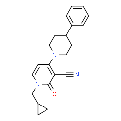 ChemSpider 2D Image | 1-(Cyclopropylmethyl)-2-oxo-4-(4-phenyl-1-piperidinyl)-1,2-dihydro-3-pyridinecarbonitrile | C21H23N3O
