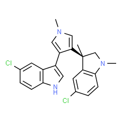 ChemSpider 2D Image | 5-Chloro-3-{4-[(3R)-5-chloro-1,3-dimethyl-2,3-dihydro-1H-indol-3-yl]-1-methyl-1H-pyrrol-3-yl}-1H-indole | C23H21Cl2N3