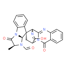 ChemSpider 2D Image | (1'S,2S,9S,9aS,12'S)-15'-Hydroxy-2-methyl-3,3'-dioxo-2,3-dihydrospiro[imidazo[1,2-a]indole-9,13'-[2,10,16]triazatetracyclo[10.2.2.0~2,11~.0~4,9~]hexadeca[4,6,8,10,15]pentaene]-1(9aH)-carbaldehyde | C24H19N5O4