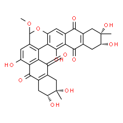 ChemSpider 2D Image | (6R,6'S,7S,7'R)-1',4,6,6',7,7'-Hexahydroxy-2,3'-dimethoxy-6',7-dimethyl-5,5',6,6',7,7',8,8'-octahydro-1,2'-bianthracene-9,9',10,10'-tetrone | C32H30O12