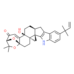 ChemSpider 2D Image | (1S,4R,5S,16S,19S,23R)-19-Hydroxy-4,5,24,24-tetramethyl-11-(2-methyl-3-buten-2-yl)-25,26-dioxa-7-azaheptacyclo[21.2.1.0~1,20~.0~4,19~.0~5,16~.0~6,14~.0~8,13~]hexacosa-6(14),8,10,12,20-pentaen-22-one | C32H39NO4