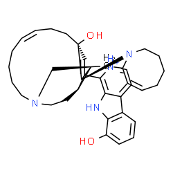 ChemSpider 2D Image | 8-Hydroxy-1-[(1R,2R,5Z,12R,13S,16Z)-13-hydroxy-11,22-diazapentacyclo[11.11.2.1~2,22~.0~2,12~.0~4,11~]heptacosa-5,16,25-trien-25-yl]-9H-beta-carbolin-2-ium | C36H45N4O2