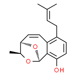 ChemSpider 2D Image | (1S,10R,11S)-11-Methyl-6-(3-methyl-2-buten-1-yl)-12,13-dioxatricyclo[8.2.1.0~2,7~]trideca-2,4,6,8-tetraen-3-ol | C17H20O3