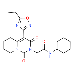 ChemSpider 2D Image | N-Cyclohexyl-2-[4-(5-ethyl-1,2,4-oxadiazol-3-yl)-1,3-dioxo-5,6,7,8-tetrahydro-1H-pyrido[1,2-c]pyrimidin-2(3H)-yl]acetamide | C20H27N5O4