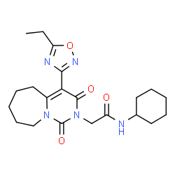 ChemSpider 2D Image | N-Cyclohexyl-2-[4-(5-ethyl-1,2,4-oxadiazol-3-yl)-1,3-dioxo-3,5,6,7,8,9-hexahydropyrimido[1,6-a]azepin-2(1H)-yl]acetamide | C21H29N5O4