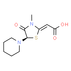 ChemSpider 2D Image | (2Z)-[(5R)-3-Methyl-4-oxo-5-(1-piperidinyl)-1,3-thiazolidin-2-ylidene]acetic acid | C11H16N2O3S