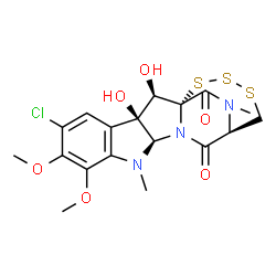 ChemSpider 2D Image | (1R,2R,3R,11R,14R)-6-Chloro-2,3-dihydroxy-7,8-dimethoxy-10,20-dimethyl-16,17,18-trithia-10,12,20-triazapentacyclo[12.4.2.0~1,12~.0~3,11~.0~4,9~]icosa-4,6,8-triene-13,19-dione | C18H20ClN3O6S3