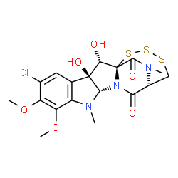 ChemSpider 2D Image | (1S,2S,3R,11S,14S)-6-Chloro-2,3-dihydroxy-7,8-dimethoxy-10,20-dimethyl-16,17,18-trithia-10,12,20-triazapentacyclo[12.4.2.0~1,12~.0~3,11~.0~4,9~]icosa-4,6,8-triene-13,19-dione | C18H20ClN3O6S3