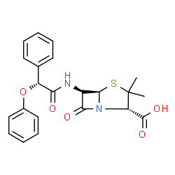 ChemSpider 2D Image | (2S,5R)-3,3-Dimethyl-7-oxo-6-{[(2R)-2-phenoxy-2-phenylacetyl]amino}-4-thia-1-azabicyclo[3.2.0]heptane-2-carboxylic acid | C22H22N2O5S