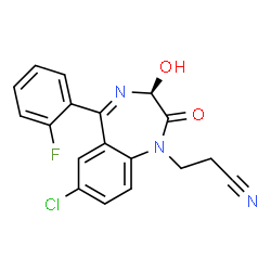 ChemSpider 2D Image | 3-[(3S)-7-Chloro-5-(2-fluorophenyl)-3-hydroxy-2-oxo-2,3-dihydro-1H-1,4-benzodiazepin-1-yl]propanenitrile | C18H13ClFN3O2