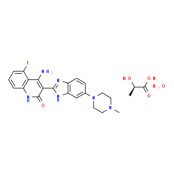 ChemSpider 2D Image | (2R)-2-Hydroxypropanoic acid - 4-amino-5-fluoro-3-[6-(4-methyl-1-piperazinyl)-1H-benzimidazol-2-yl]-2(1H)-quinolinone hydrate (1:1:1) | C24H29FN6O5