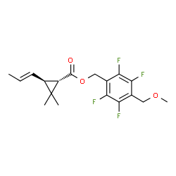 ChemSpider 2D Image | 2,3,5,6-Tetrafluoro-4-(methoxymethyl)benzyl (1S,3S)-2,2-dimethyl-3-[(1E)-1-propen-1-yl]cyclopropanecarboxylate | C18H20F4O3