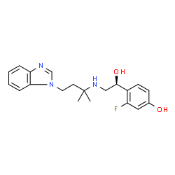 ChemSpider 2D Image | 4-[(1S)-2-{[4-(1H-Benzimidazol-1-yl)-2-methyl-2-butanyl]amino}-1-hydroxyethyl]-3-fluorophenol | C20H24FN3O2