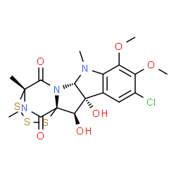 ChemSpider 2D Image | (1S,2R,3S,11S,14R)-6-Chloro-2,3-dihydroxy-7,8-dimethoxy-10,14,19-trimethyl-15,16,17-trithia-10,12,19-triazapentacyclo[12.3.2.0~1,12~.0~3,11~.0~4,9~]nonadeca-4,6,8-triene-13,18-dione | C18H20ClN3O6S3