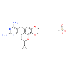 ChemSpider 2D Image | 5-{[(2R)-2-Cyclopropyl-7,8-dimethoxy-2H-chromen-5-yl]methyl}-2,4-pyrimidinediamine methanesulfonate (1:1) | C20H26N4O6S