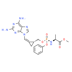 ChemSpider 2D Image | Methyl N-[(S)-({(1R,2Z)-2-[(2,6-diamino-9H-purin-9-yl)methylene]cyclopropyl}methoxy)(phenoxy)phosphoryl]-L-alaninate | C20H24N7O5P