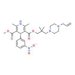 ChemSpider 2D Image | 3-(4-Allyl-1-piperazinyl)-2,2-dimethylpropyl methyl (4R)-2,6-dimethyl-4-(3-nitrophenyl)-1,4-dihydro-3,5-pyridinedicarboxylate | C28H38N4O6
