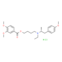 ChemSpider 2D Image | 4-{Ethyl[(2R)-1-(4-methoxyphenyl)-2-propanyl]amino}butyl 3,4-dimethoxybenzoate hydrochloride (1:1) | C25H36ClNO5