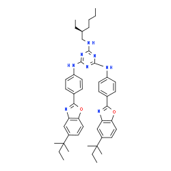 ChemSpider 2D Image | N~2~-[(2S)-2-Ethylhexyl]-N~4~,N~6~-bis{4-[5-(2-methyl-2-butanyl)-1,3-benzoxazol-2-yl]phenyl}-1,3,5-triazine-2,4,6-triamine | C47H56N8O2
