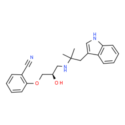 ChemSpider 2D Image | 2-[(2R)-2-Hydroxy-3-{[1-(1H-indol-3-yl)-2-methyl-2-propanyl]amino}propoxy]benzonitrile | C22H25N3O2