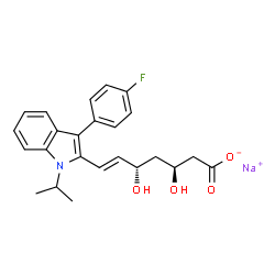 ChemSpider 2D Image | Sodium (3S,5S,6E)-7-[3-(4-fluorophenyl)-1-isopropyl-1H-indol-2-yl]-3,5-dihydroxy-6-heptenoate | C24H25FNNaO4