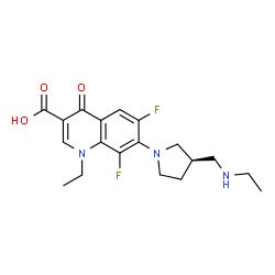 ChemSpider 2D Image | 1-Ethyl-7-{(3R)-3-[(ethylamino)methyl]-1-pyrrolidinyl}-6,8-difluoro-4-oxo-1,4-dihydro-3-quinolinecarboxylic acid | C19H23F2N3O3